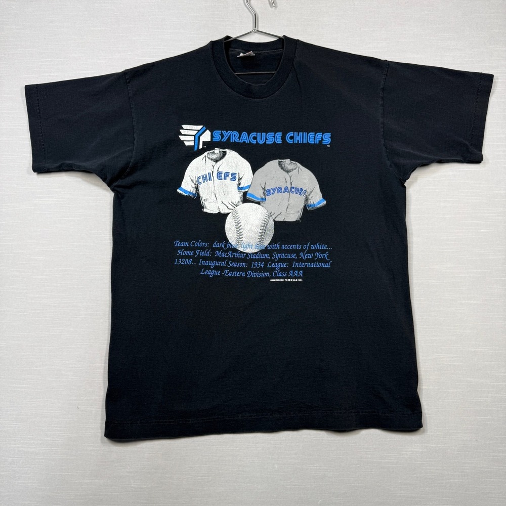 Vintage Syracuse Chiefs AAA Baseball Shirt Men XL Black Fruit of the‎ Loom 1994